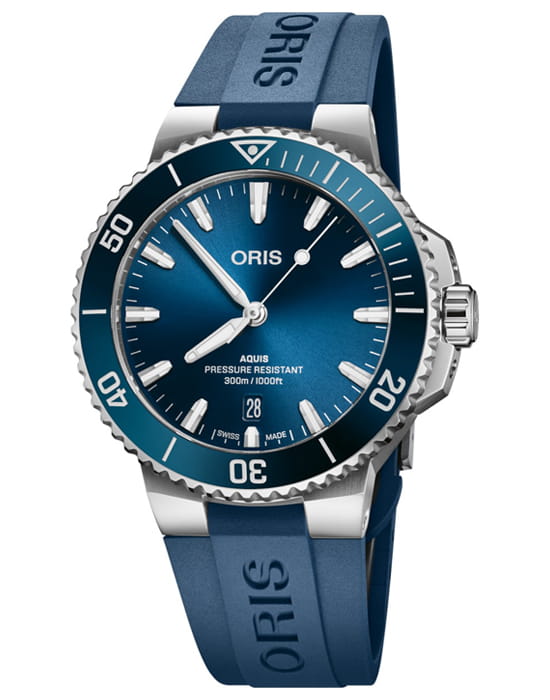 Oris Oris Aquis Date 01 733 7787 4135-07 4 22 35FC  01 733 7787 4135-07 4 22 35FC механические мужские часы синий циферблат, браслет каучук — вид спереди